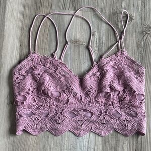 Free People Ilektra Lace Lacey Strappy Soft Purple Violet Pink Mesh Bralette XS